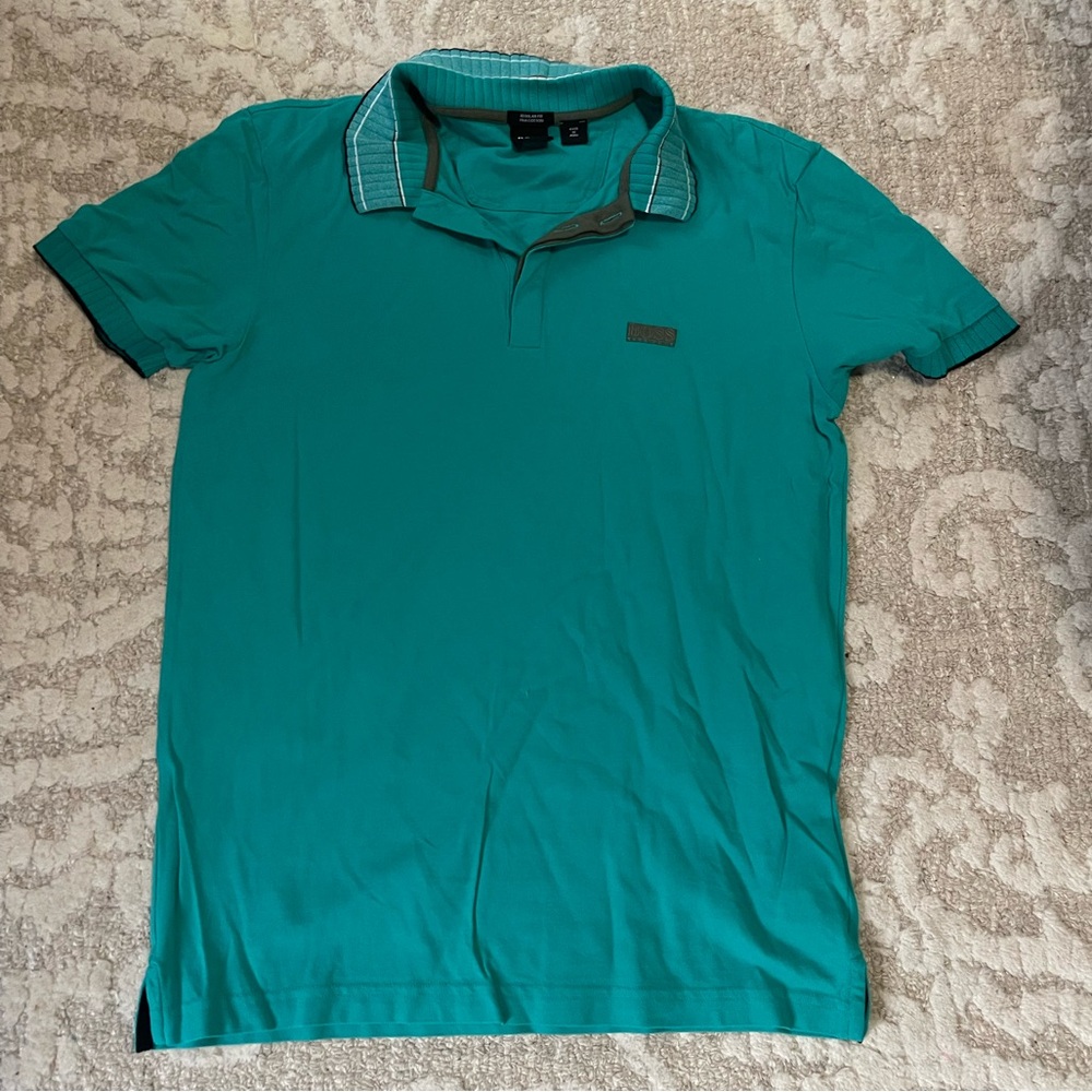 Hugo Boss Turquoise Polo with Checkered Collar